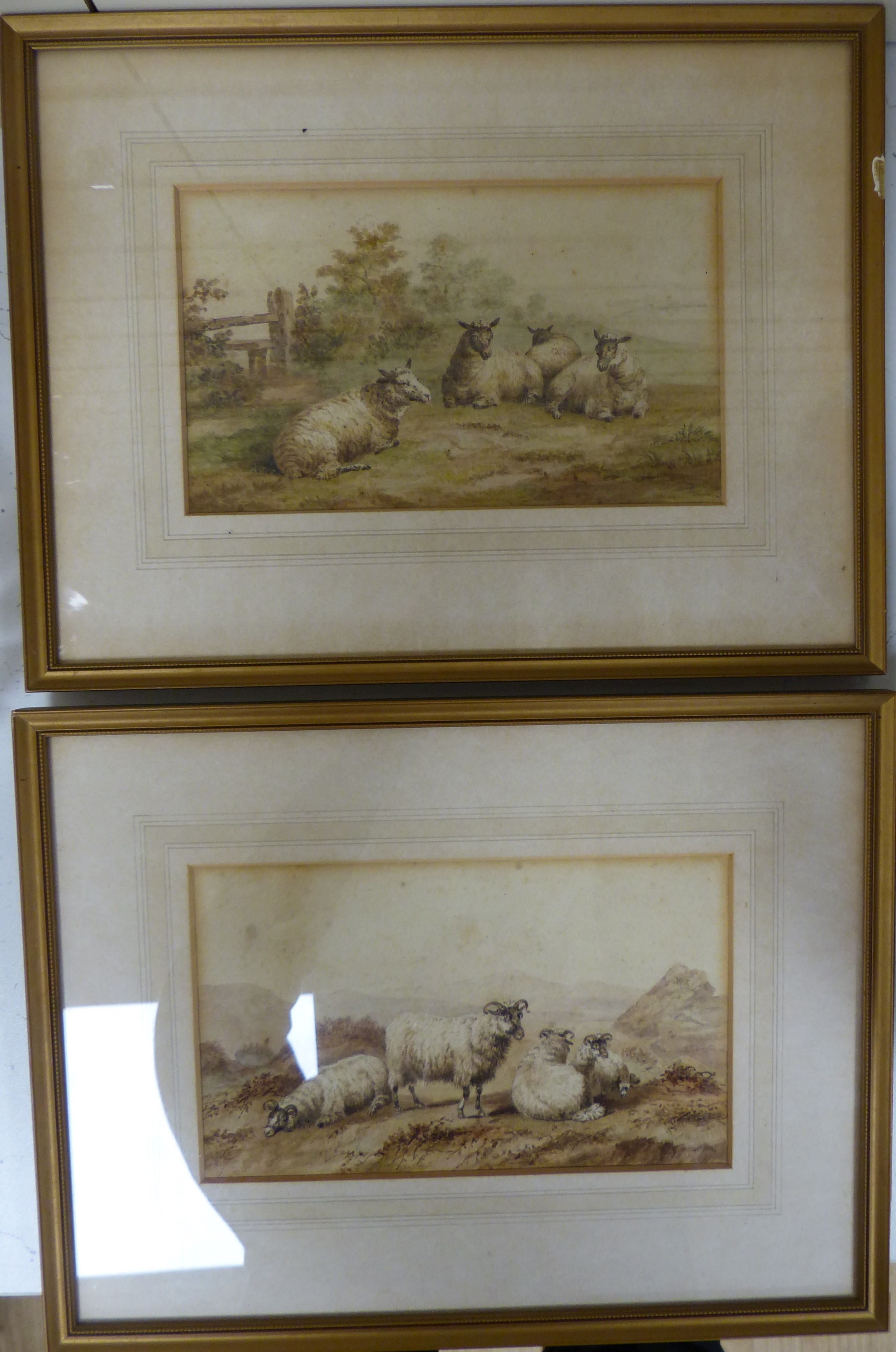 Thomas Griffith Wainewright (1794-1847), pair of watercolours, Sheep in landscapes, 23 x 13cm